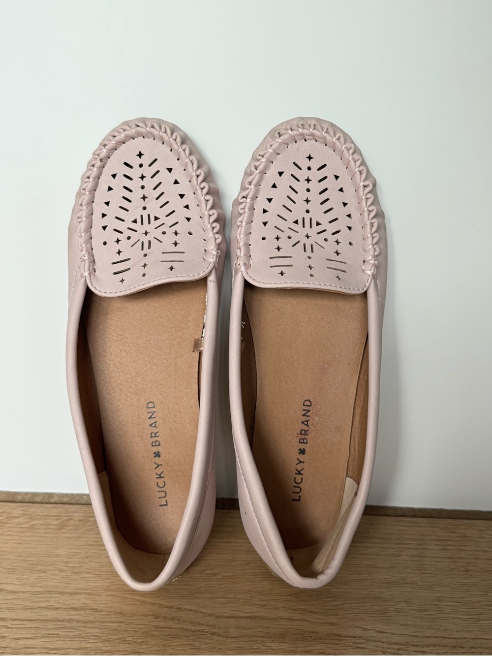 Lucky Brand Blush Pink Perforated Braided Moccasin Flats Sz 8